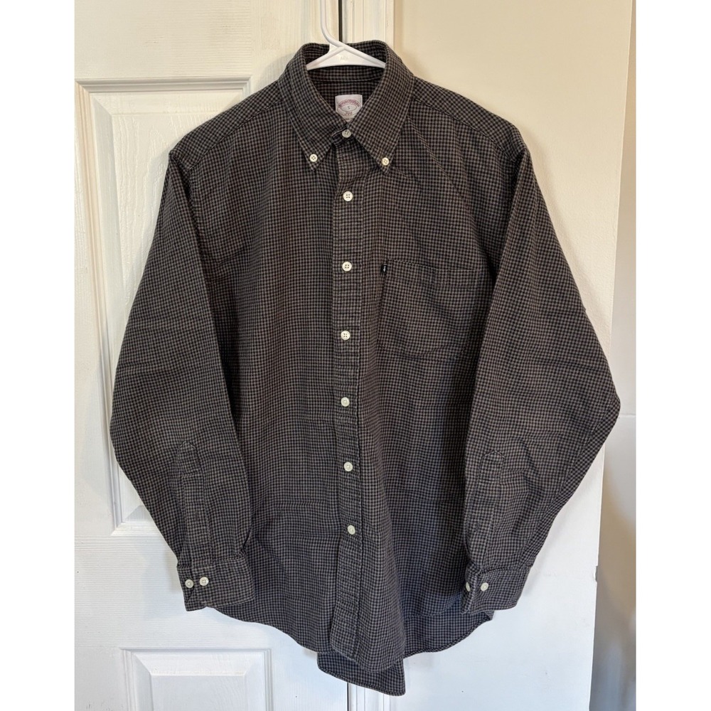 Brooks Brother Men's‎ Button Down Flannel Shirt Size S Checker Logo Pocket